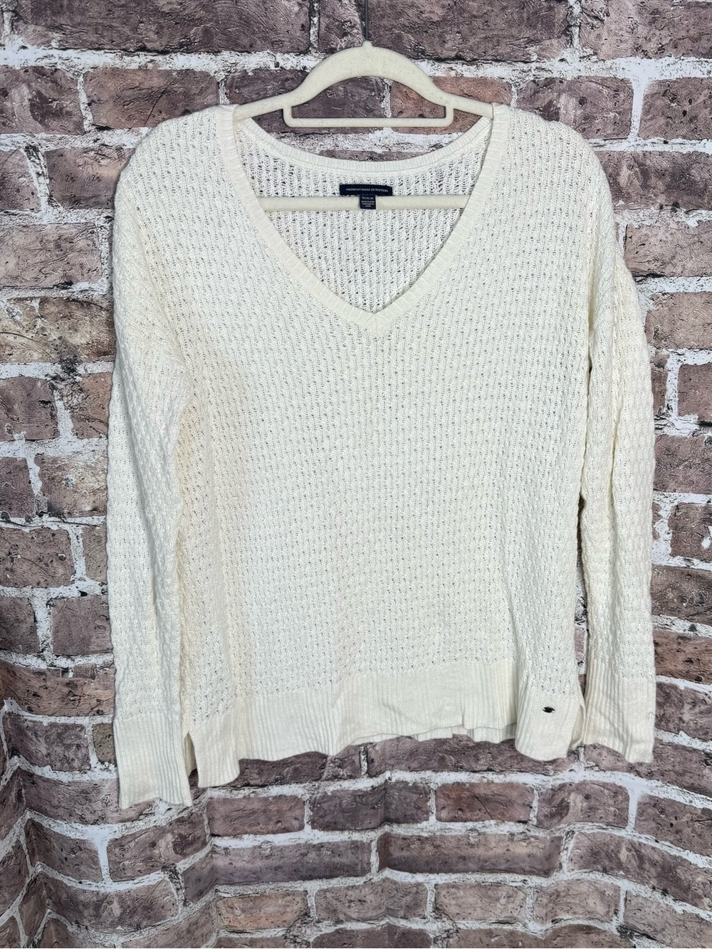 American Eagle Outfitters Sweater Womens Medium Ivory Cream Open Knit Pullover